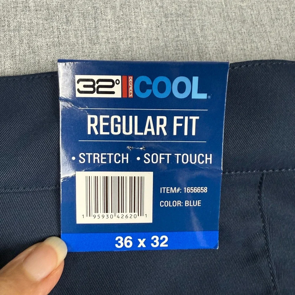 32 Degrees Cool Men Blue Stretch Performance Pants 36x32 Regular Fit New